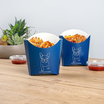 Bio Tek 4.5 x 3.2 x 3.9 Inch French Fry Cup, 100 Disposable Snack Cups - Stackable, Sustainable, Frenchie Paper 3 Ounce Fry Holder, for Fries, Onion Rings, Popcorn, or Cookies - Restaurantware