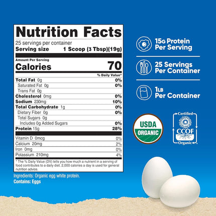 Nutricost Organic Egg White Protein Powder (1LB) 25 Servings Per Container - GMO-Free, Gluten-Free