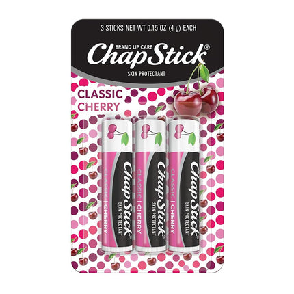 Chapstick 3 Pack, Cherry: Chapstick Classic (3 Sticks) Cherry Flavor Skin Protectant Flavored Lip Balm Tube, 0.15 Ounce Each