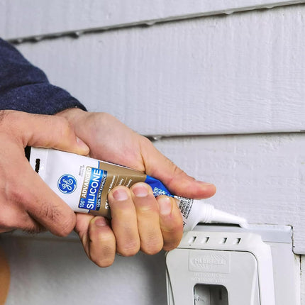 GE Advanced Silicone Caulk for Window & Door, Clear, 2.8 fl oz Tube, 12 Pack - 100% Waterproof Silicone Sealant, 5X Stronger Adhesion, Freeze & Sun Proof