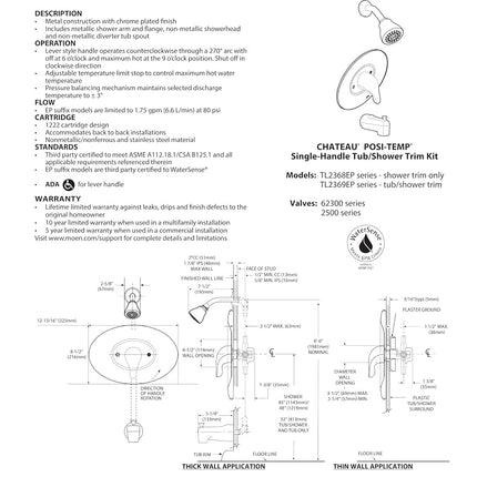 Moen TL2369EP Chateau Posi-Temp Shower Only Valve Trim, Chrome by Moen