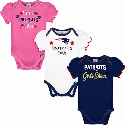 NFL New England Patriots Girls 20183 Pack Bodysuit, Pink, 3-6 Months