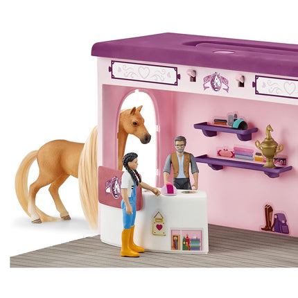 SCHLEICH HORSE CLUB 42587 Sofia's Beauties 25-Teilige Pop-Up Pferdesalon Boutique mit Pferd mit Mähne, Figuren und Zubehör zum Striegeln, Pferde Spielzeug ab 4 Jahren