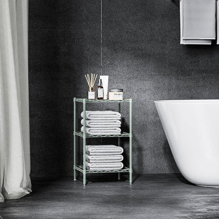 M MZG 750 lbs 3-Shelf Storage Shelves Wire Shelving Unit Standing Metal Rack for Small Places Narrow Wire Rack for Bathroom, Green 13.8 D x 13.8" W x 25.5" H