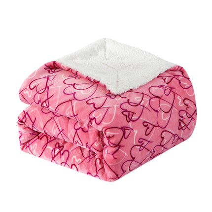 Elegant Comfort Valentines Day Sherpa Fleece Throw Blanket for Couch - Soft and Warm Sherpa Pink Heart Blanket Valentine's Day Decor Gifts for Her, 50 x 60 inches, Amara Sherpa Throw Blanket