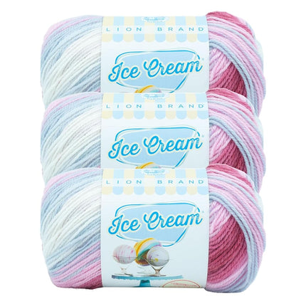 (3 Pack) Lion Brand YarnIce Cream Baby Yarn, Cherries Jubilee