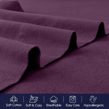 Elegant Comfort Soft 4-Piece 100% Turkish Cotton Flannel Sheet Set - Premium Quality, Deep Pocket Fitted Sheet, Ultra Soft, Cozy Warm and Anti-Pill Flannel Sheets - Twin, Purple