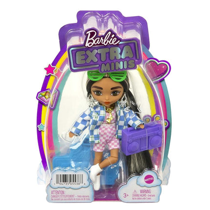 Barbie Extra Minis Doll #2 (5.5 in) Wearing Checkered 2-Piece Fashion & Jacket, with Doll Stand & Accessories Including Sunglasses and Boombox, Kids 3 Years Old & Up, ‎hgp64 - Multicolour (HGP64)