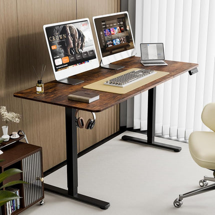 ERGOMAKER Electric Standing Desk 160x70cm Black Frame+ Rustic Brown Desktop