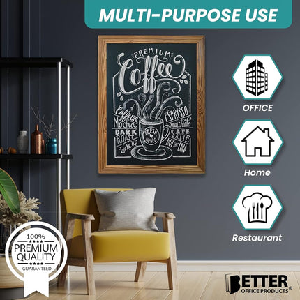 Better Office Products Magnetic Wall Chalkboard, Large Size 18 x 24, Rustic Wood Frame, Chalkboard Sign, Vertical or Horizontal Wall Mount, Includes Chalk and Eraser, by (Rustic Brown)