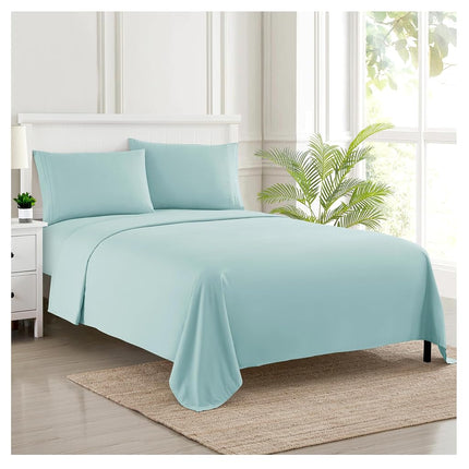 Sweet Home Collection Luxury Bedding Set with Flat, Fitted Sheet, 2 Pillow Cases, Microfiber, Light Blue, Full