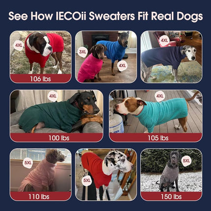 IECOii Extra Large Dog Sweater 4XL,Thermal Warm Dog Sweaters for Giant Breed Dogs,Turtleneck Knitted Knitwear for Pet Winter,Stretchy&Easy On Doggy Sweatshirt for Doberman,Great Dane(Light Grey,XXXXL)