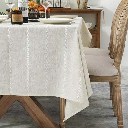 Chassic 60 x 104 inches Farmhouse Style Linen tablecloths, Wrinkle Resistant Washable Dining Room Table Cloths for 6 Foot Rectangle Tables - Ivory