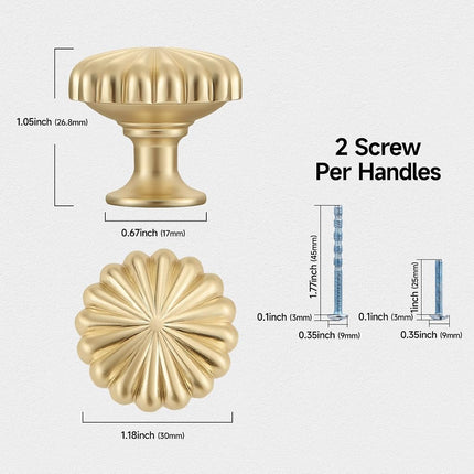 FAPUAL 30 Pack Gold Cabinet Knobs for Kitchen Cabinets and Dresser Drawers，Zinc Alloy Brushed Brass Hardware Handles Pulls，Vintage Cupboard Drawer Knob