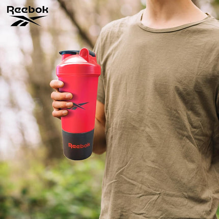 Vaso mezclador Reebok - 500ml, rojo, plástico, sin BPA - Coctelera de proteínas, para gimnasio, correr, senderismo - Apto para lavavajillas
