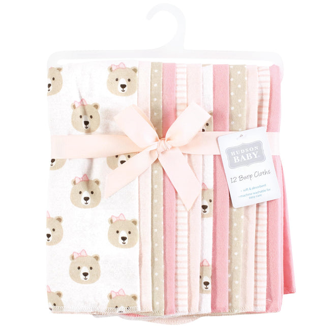 Bavoir en flanelle pour bébé unisexe Hudson Baby, lot de 12, Rose taupe Ours, Taille unique