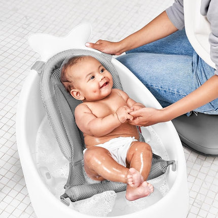 Skip Hop Moby Smart Sling Bathtub 3 Steps PVC Free Phthalate Free Non-Slip Newborn Bath Tub with Drain Plug (from Birth to 25 lbs, White)