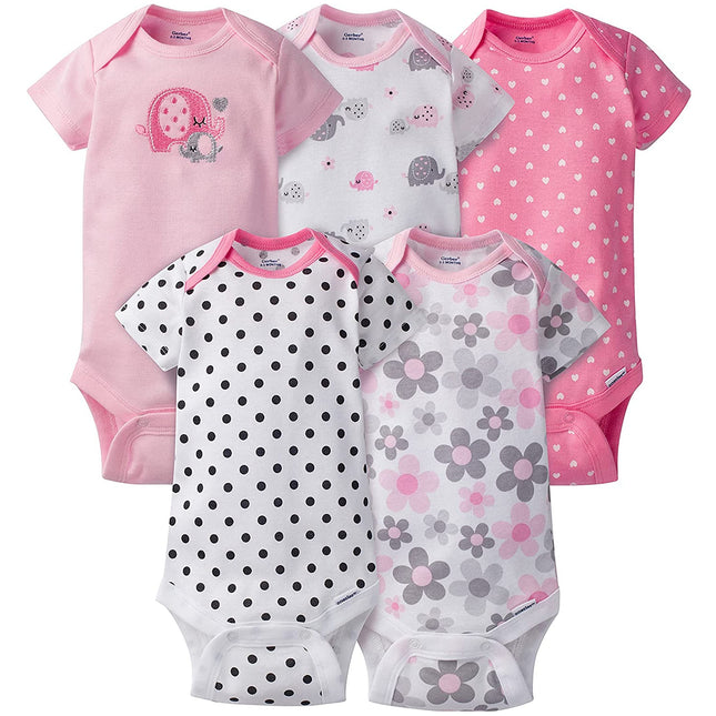 Gerber baby-boys 5 Pack Onesies, Elephants/Flowers