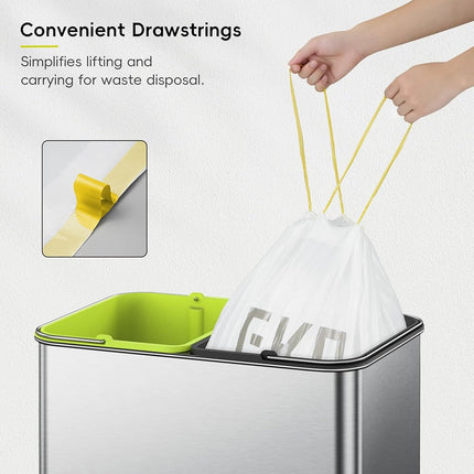 EKO 9.3 Gallon / 30–35 Liter Drawstring Trash Bags, 60 Count Heavy-Duty Tall Kitchen Garbage Can Liners, Extra-Strong Leak-Resistant, Unscented, White, Code K