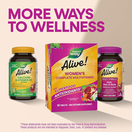 Nature's Way Alive! Womens Energy Complete Multivitamin, High Potency B-vitamins, 50 Tablets, 50 Count