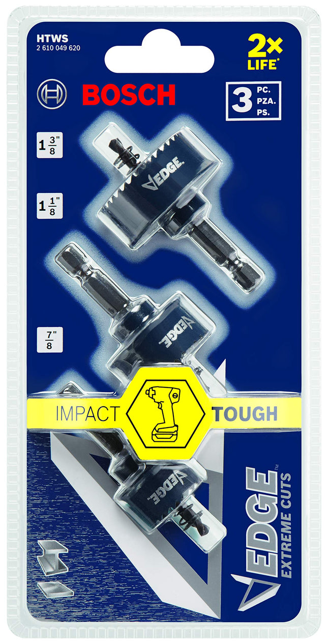 BOSCH HTWS 3-Piece Thin-wall Hole Saw Set, Blue