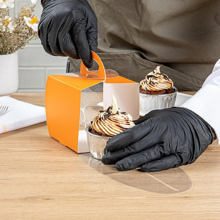 Restaurantware-4 Inch x 4.25 Inch Individual Cupcake Boxes, 100 Disposable Cupcake Display Boxes - with Handle, Leaf Accent, Clear Plastic Single Cupcake Containers, for Weddings Or Birthdays