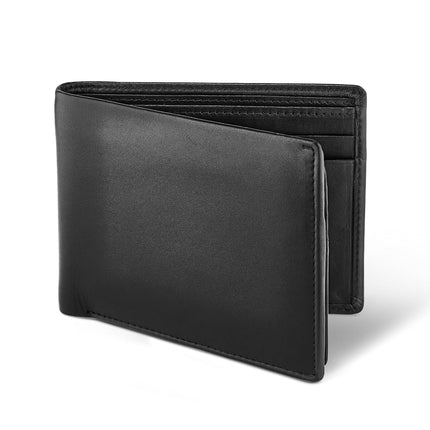 Portefeuille en cuir RFID pour hommes avec porte-carte d'identité escamotable en cuir de buffle vintage marron, SANS logo - Cuir nappa noir lisse, Classique