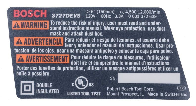 Bosch Parts 2601115656 Nameplate