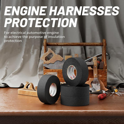 RED Wolf Wire Harness Tape 1'' 50 FT High Temp Wiring Loom Harness Self-Adhesive Felt Cloth Electrical Tape for Automotive Engine Electrical No Residue Fabric Insulated Black 5 Rolls RWF-JB02-1243-5P