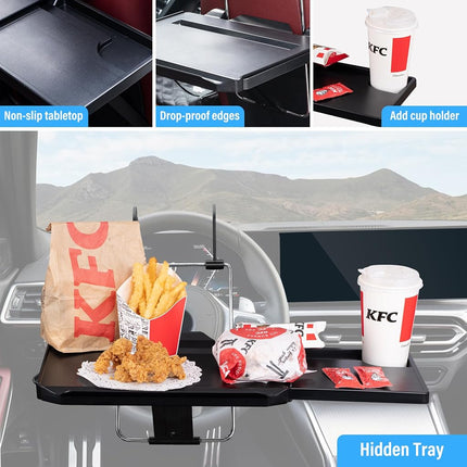 Plateau de volant VarCozy, plateau de voiture pliable à suspendre à l'appuie-tête arrière avec plateau extensible et fente pour porte-gobelet, bureau de voiture portable pour travailler sur ordinateur portable, manger, boire et dessiner