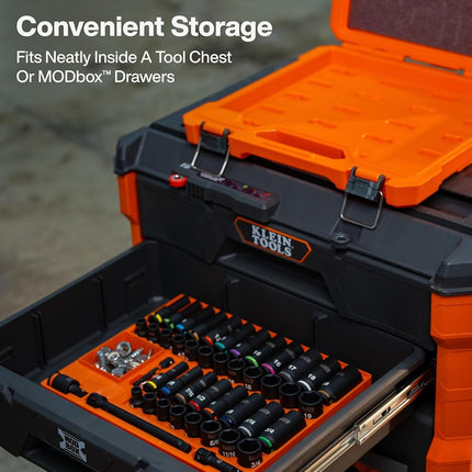 Klein Tools 65148HD KNECT Deep-Well and Shallow Impact Socket Set, 3/8-Inch Drive, SAE and Metric, 44-Piece Tool Set, Impact Driver, Swivel Adapter, Wrench Extensions, Removable Socket Organizer