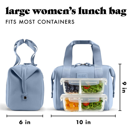 Fit & Fresh Remi Lunch Bag for Women Work – Neoprene Lunch Tote with Containers & Ice Pack, Reusable Meal Prep Lunch Box, Large Capacity, Machine Washable, Slate
