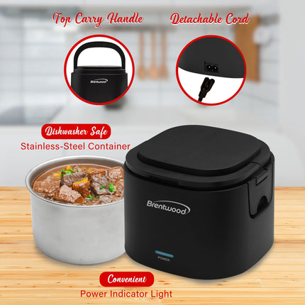 Brentwood 110V 50W 0.6L Portable Leakproof Electric Lunch Box Food Warmer (Black)
