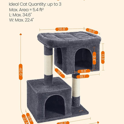 Feandrea Cat Tree Tower, 101 cm, XL, Condo for Extra Large Cats up to 44 lb, Large Perch, 2 Caves, Scratching Post, Smoky Gray,UPCT614G01