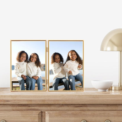 Lawrence Frames Hinged Simply Gold Metal Picture Frame, 5x7 Double