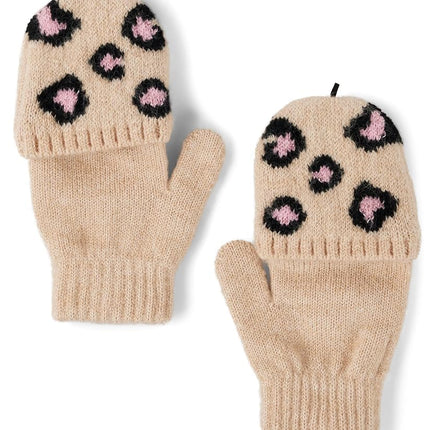 The Children's Place gorro de invierno y manoplas para niña, juego Latte Leopard, 8-12 años