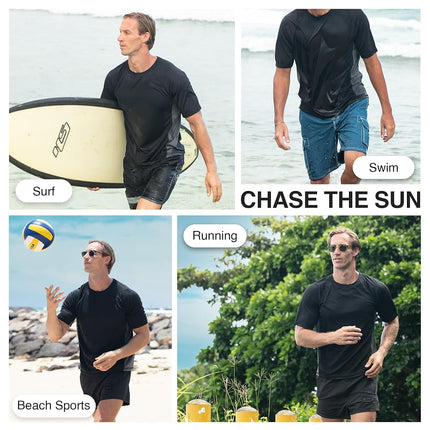 Kanu Surf mensCb Rashguard UPF 50+ Swim Shirt (Regular & Extended Sizes) Rash Guard Shirt - Black - Medium