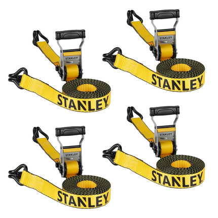 STANLEY S50002-2 Black/Yellow 1.5" x 16' Heavy-Duty Ratchet Straps (5,000 lb Break Strength), 4 Pack