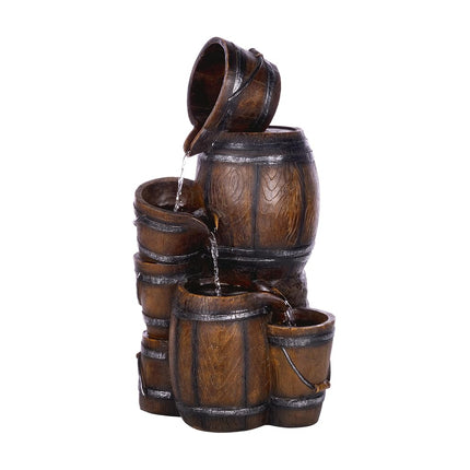 Alpine Corporation 24" H Indoor/Outdoor Tiered Barrels and Buckets Fountain, Brown