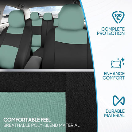 BDK PolyPro Car Seat Covers Full Set in Mint on Black – Front and Rear Split Bench Seat Covers Accessories for Auto Trucks Van SUV,Easy to Install