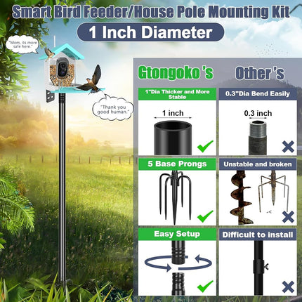 Gtongoko 80 Inch Bird House Pole Kit, Heavy Duty Adjustable Bird Feeder Pole for Outdoors with 5 Prongs Base, Universal Mounting Kit for Bird House and Bird Feeder, Black