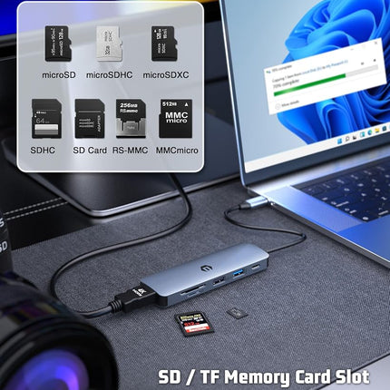 oditton USB C HUB, 6 in 1 USB Adapter, 4K HDMI, 100W PD, USB 3.0 Ports, USB 2.0 Ports, and SD/TF Card Reader, Ideal for Mac Pro/Air, iPad Pro, iMac, and More