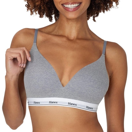 Hanes Women's Originals Contour Wireless, Stretch Cotton T-Shirt, Full Coverage Bras, Concrete Heather, S