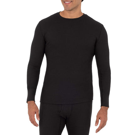 Fruit of the Loom Men's Recycled Waffle Thermal Underwear Crew Top (1 and 2 Packs) Pajama, Black/Greystone, Large