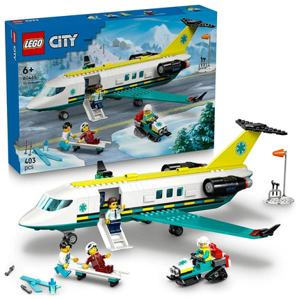 LEGO® City Emergency Air Ambulance Plane, Snow Scooter and Toy Airplane 60465 Building Set with Paramedic, Pilot, Doctor and Skier Minifigures, Fun Holiday or Birthday Toy Idea for Kids Aged 6 and up
