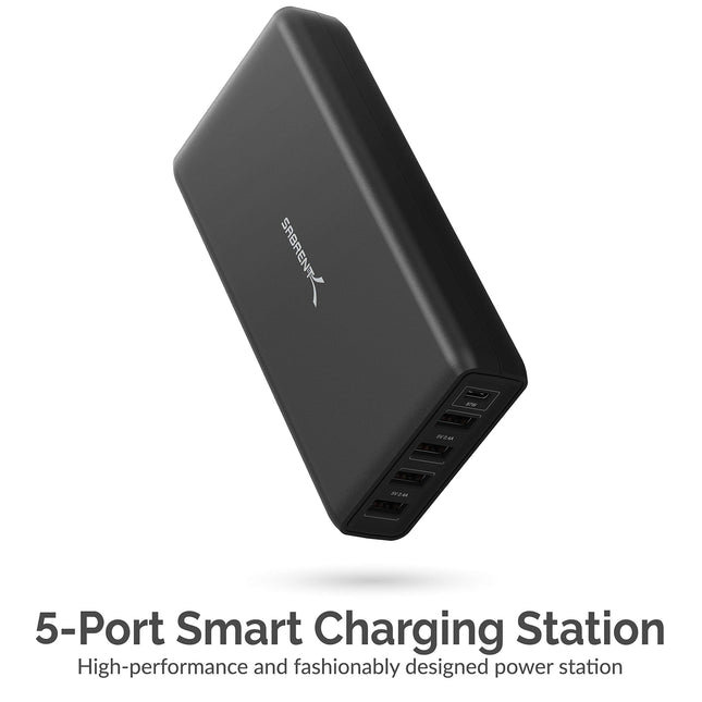 SABRENT 114W Estación de Carga Inteligente de 5 Puertos USB A y USB Tipo C PD (AX-LPD5)