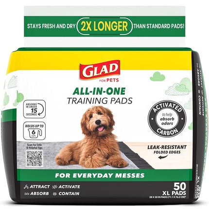 Glad for Pets JUMBO-SIZE Charcoal Puppy Pads | Black Training Pads That ABSORB & Neutralize Urine Instantly | New & Improved Quality, 50 Count