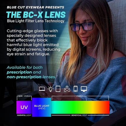 Gafas de bloqueo de luz azul de CORTE AZUL – Gafas para juegos de monitor de computadora antifatiga que previenen dolores de cabeza Gafas para jugadores unisex-adulto|Negro/Azul|Grande