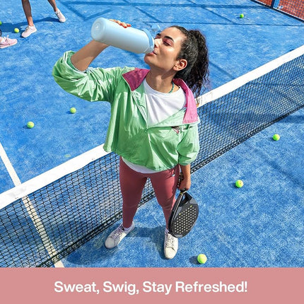 POWCAN 946 ml Insulated Water Bottle, 2-in-1 Straw & Spout Lid, Leakproof, BPA-Free, Double Wall Stainless Steel, Keeps Cold 24H, for Sports, Gym & Travel (Cotton Candy)