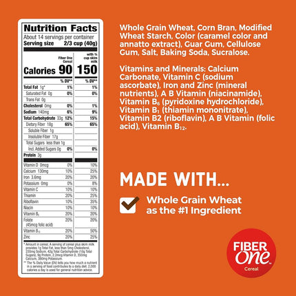 General Mills, Fiber One Cereal with Whole Grain, Original Bran, 19.6 oz (555 g)